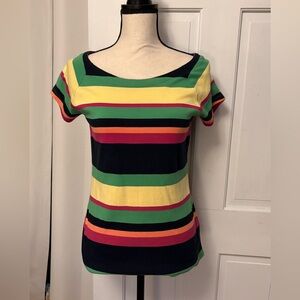 Ralph Lauren Vintage Y2K Colorful Striped Short Sleeve Top 100% Cotton